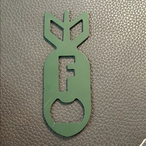 Green Bottle Opener Keychain F bomb. Made in USA source unknown.